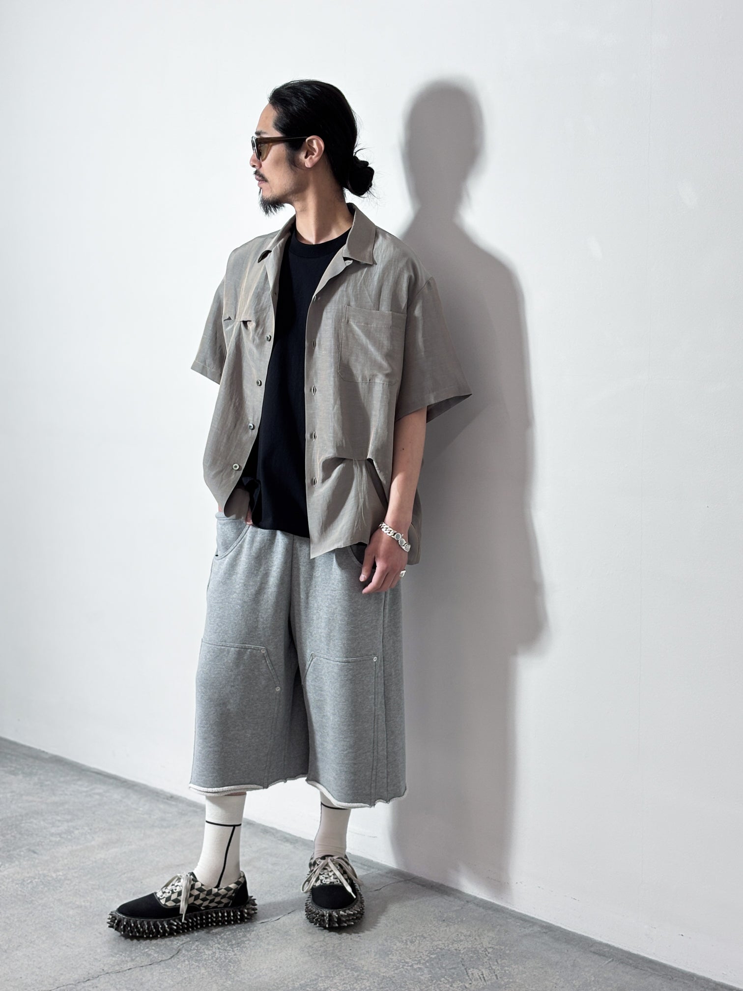 JIEDA / HAND STITCH OPEN COLLAR SHIRT S/S (OLIVE GRAY)