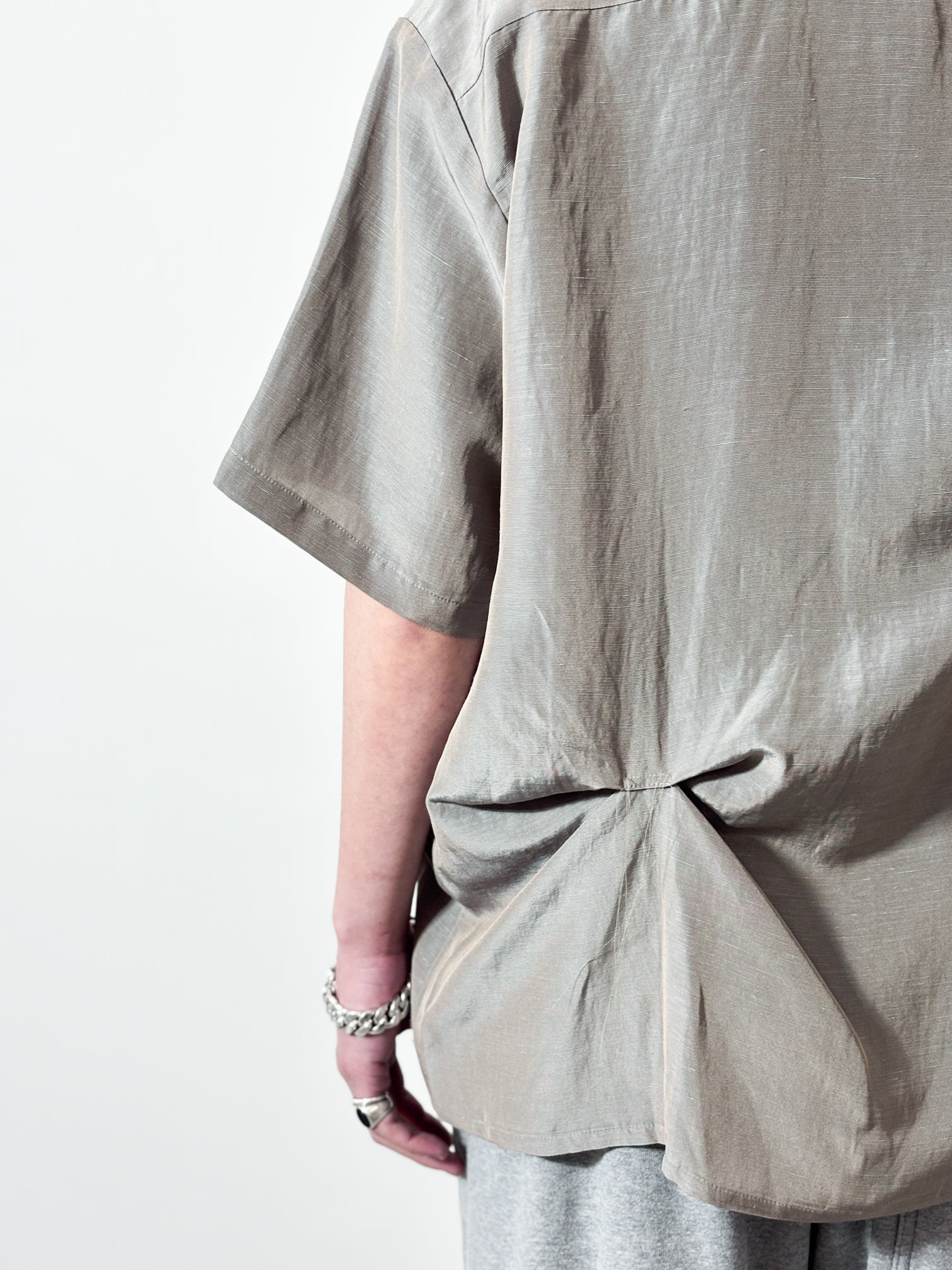 JIEDA / HAND STITCH OPEN COLLAR SHIRT S/S (OLIVE GRAY)