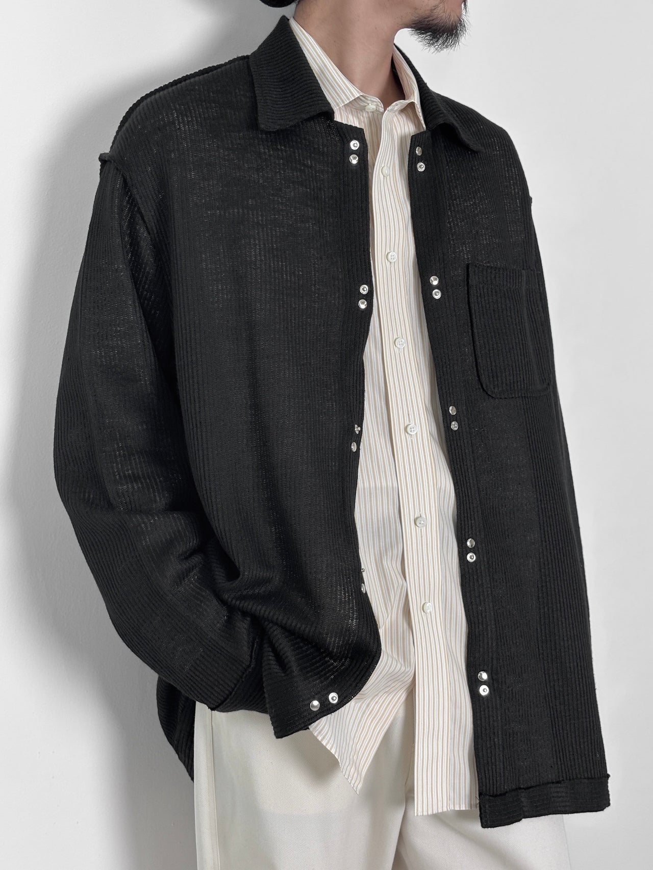 YUTASETOGAWA / LINEN DOUBLE SNAP COMFORT SHIRT (BLACK)