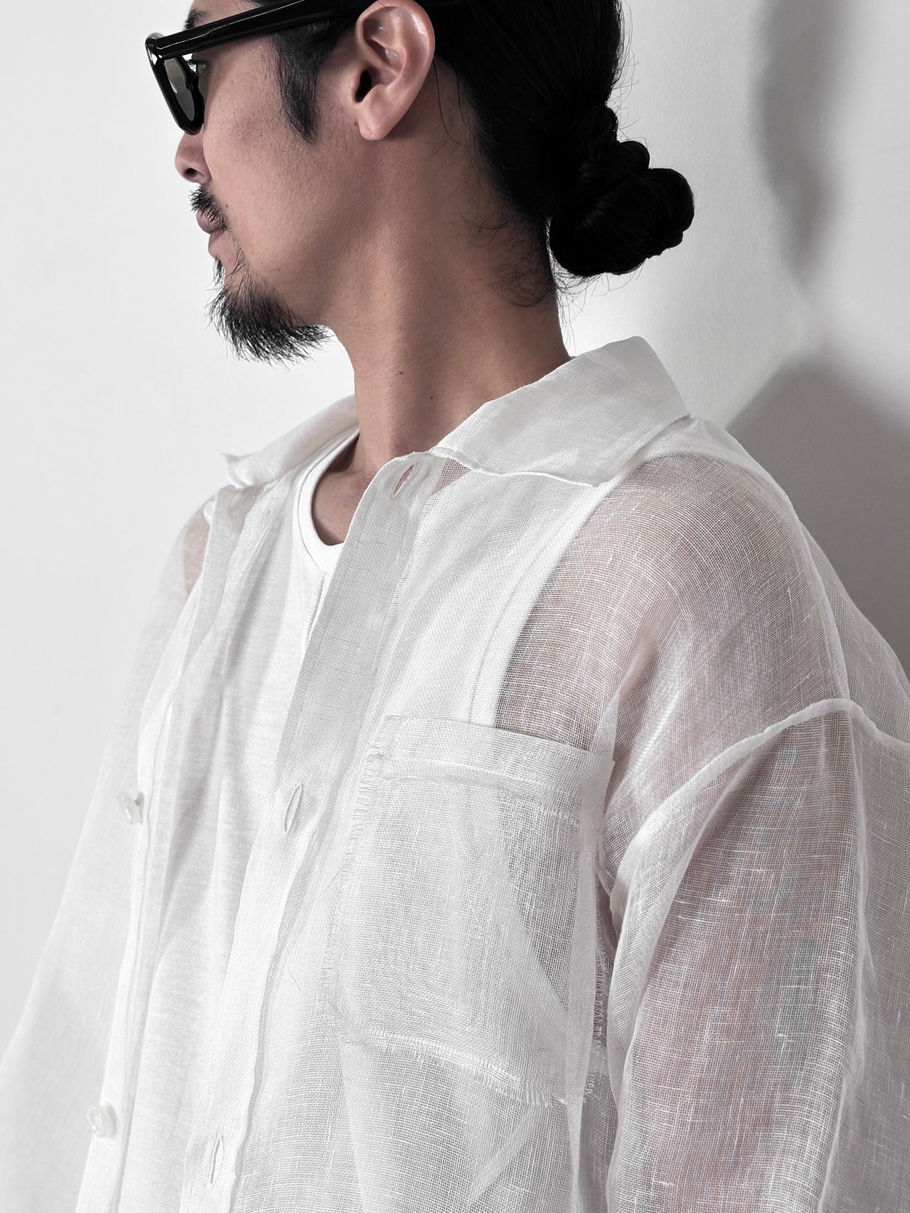 YUTASETOGAWA / SHEER LINEN COMFORT SHIRT (WHITE)