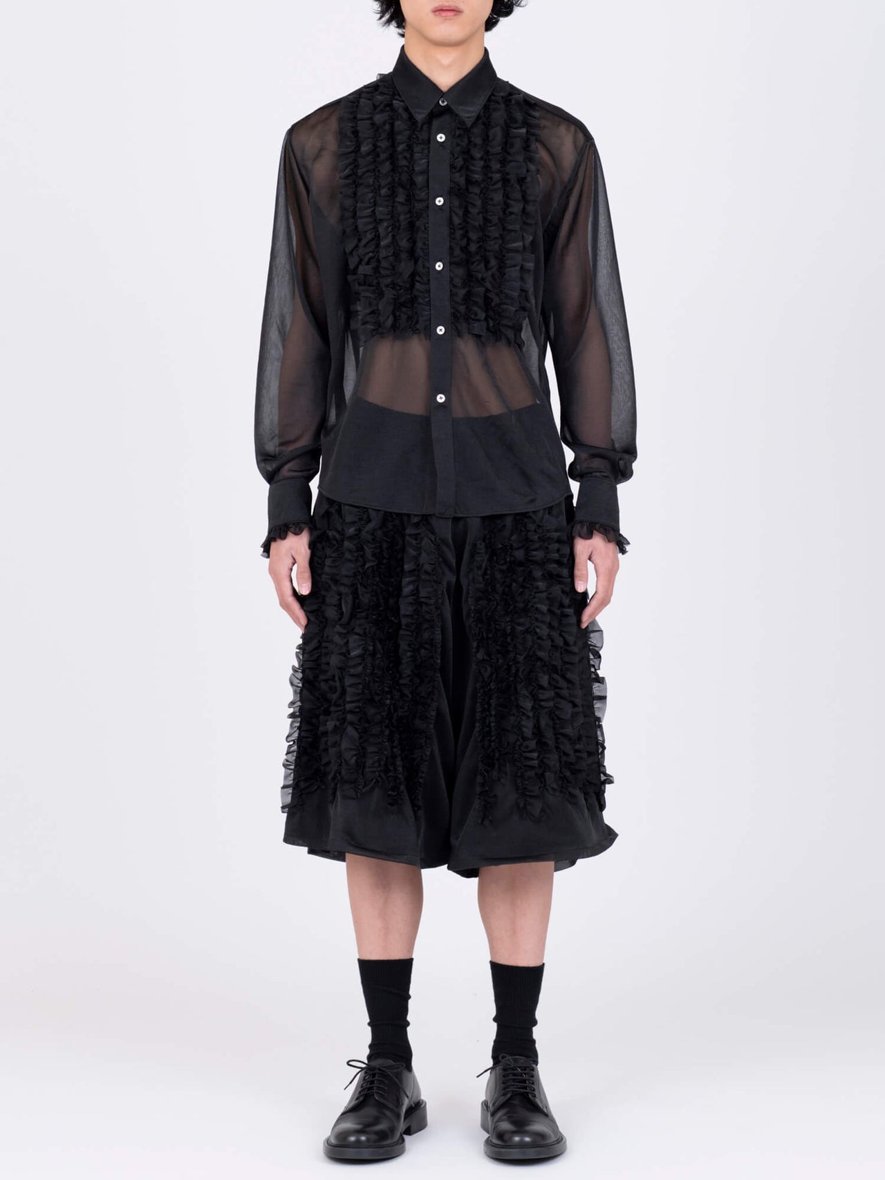 【7月上旬入荷予定】VIVIANO / FLONT RUFFLE CHIFFON SHIRT (BLACK)