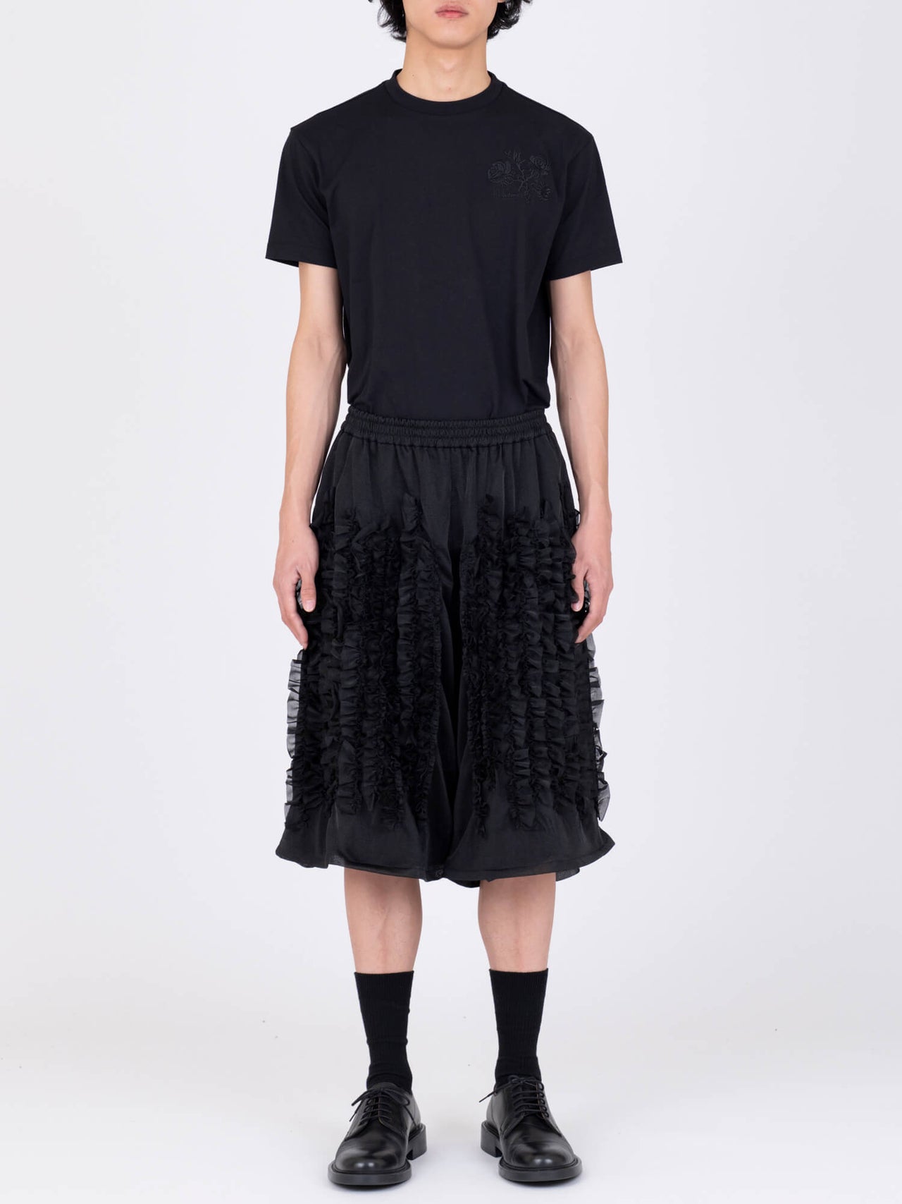 【7月上旬入荷予定】VIVIANO / RUFFLE CHIFFON WIDE SHORTS (BLACK)