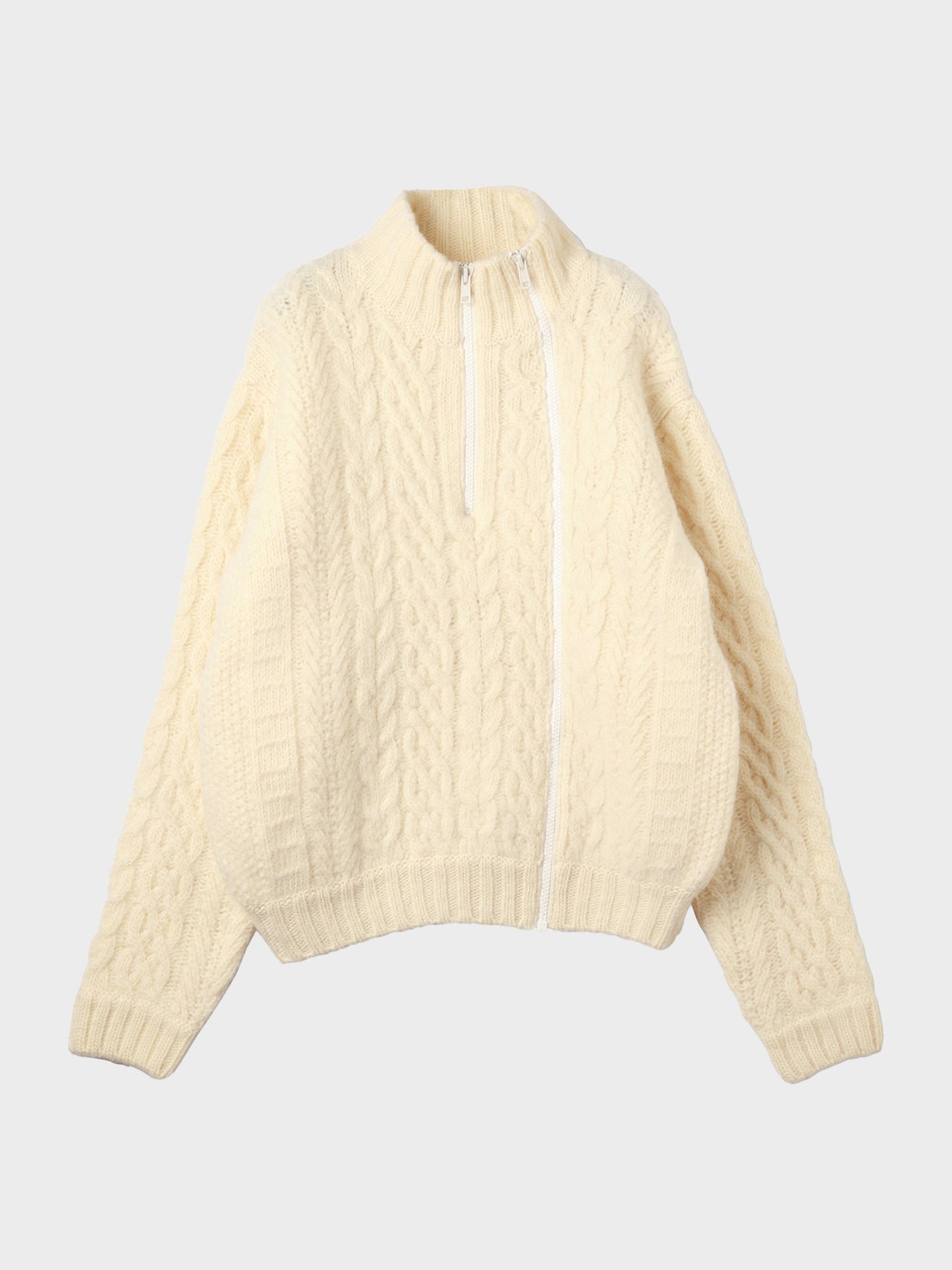 JieDa / CABLE ZIP KNIT (OFF WHITE)