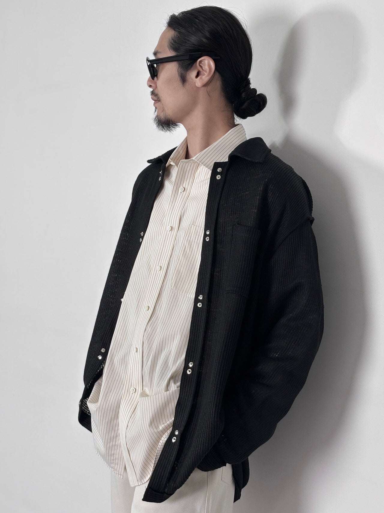 YUTASETOGAWA / LINEN DOUBLE SNAP COMFORT SHIRT (BLACK)