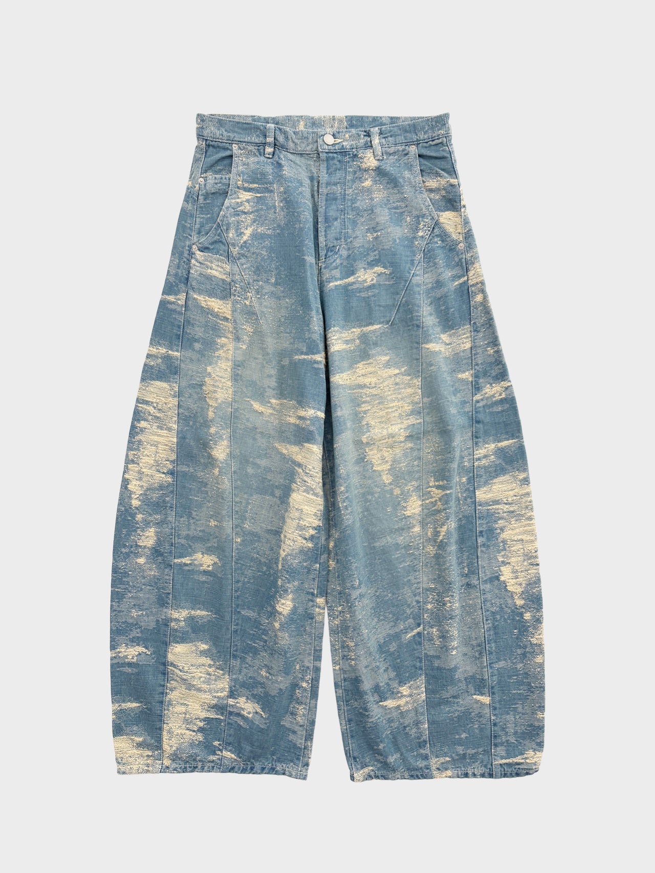 【8月22日(土)12:00発売】TAAKK / DENIM CURVED PANTS (INDIGO BLEACH)