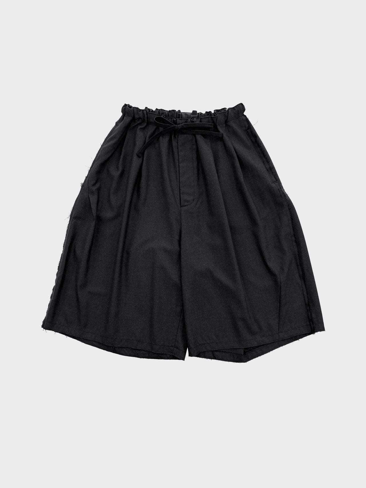 my beautiful landlet / SUPER 100's WOOL OXFORD WIDE HALF PANTS (BLACK)