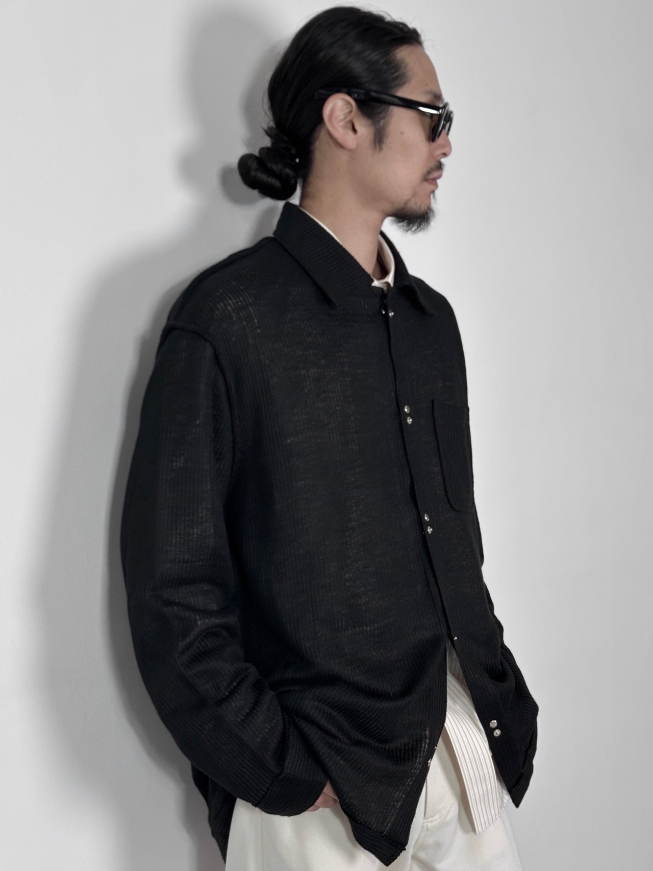 YUTASETOGAWA / LINEN DOUBLE SNAP COMFORT SHIRT (BLACK)