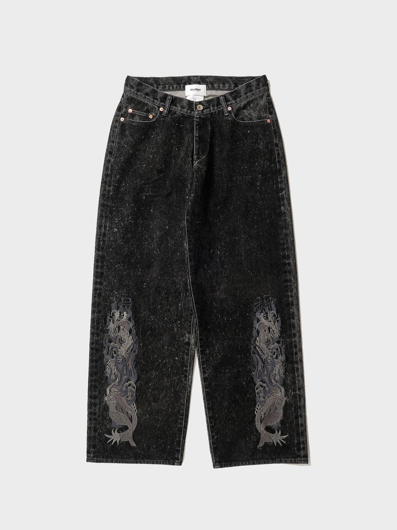 doublet / FLOCKED DENIM EMBROIDERED PANTS (BLACK)
