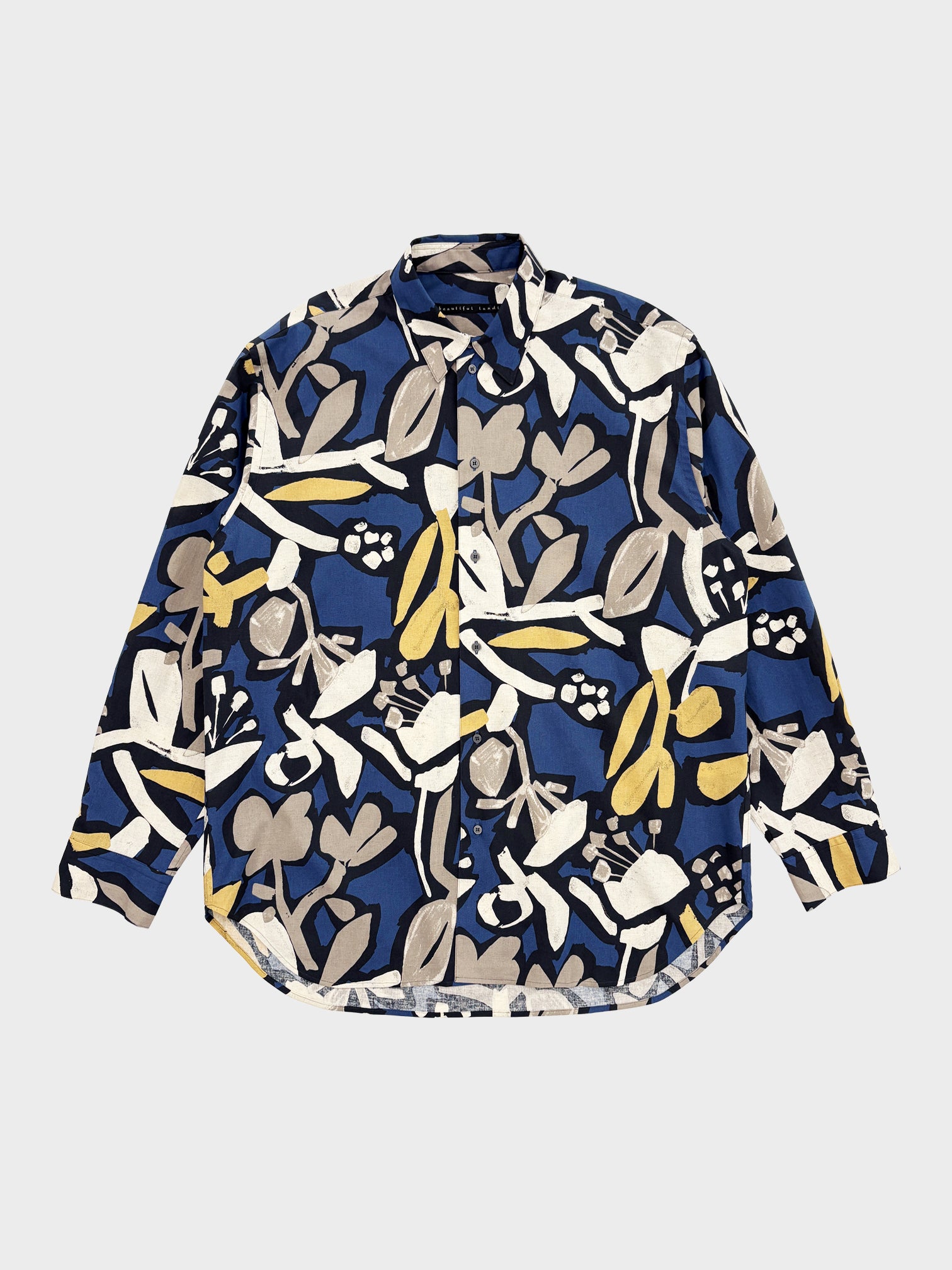 my beautiful landlet moonyzoo my beautiful landlet / FLORAL PIGMENT PRINT OVERSIZE SHIRT (BLUE)