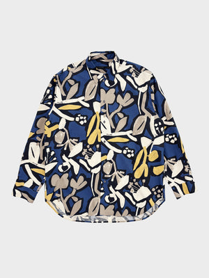 my beautiful landlet / FLORAL PIGMENT PRINT OVERSIZE SHIRT (BLUE)