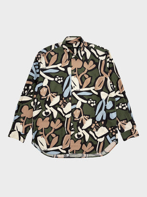 my beautiful landlet / FLORAL PIGMENT PRINT OVERSIZE SHIRT (GREEN)