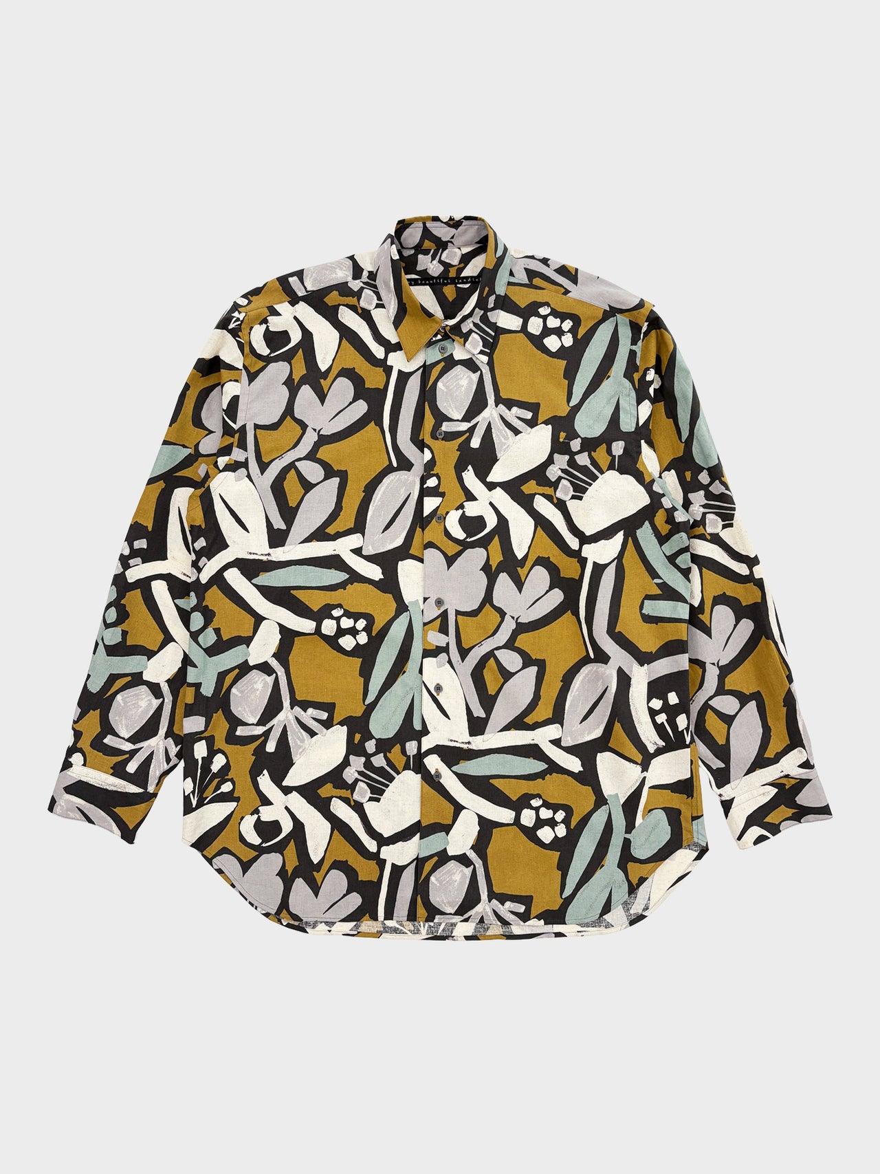 my beautiful landlet / FLORAL PIGMENT PRINT OVERSIZE SHIRT (MUSTARD)