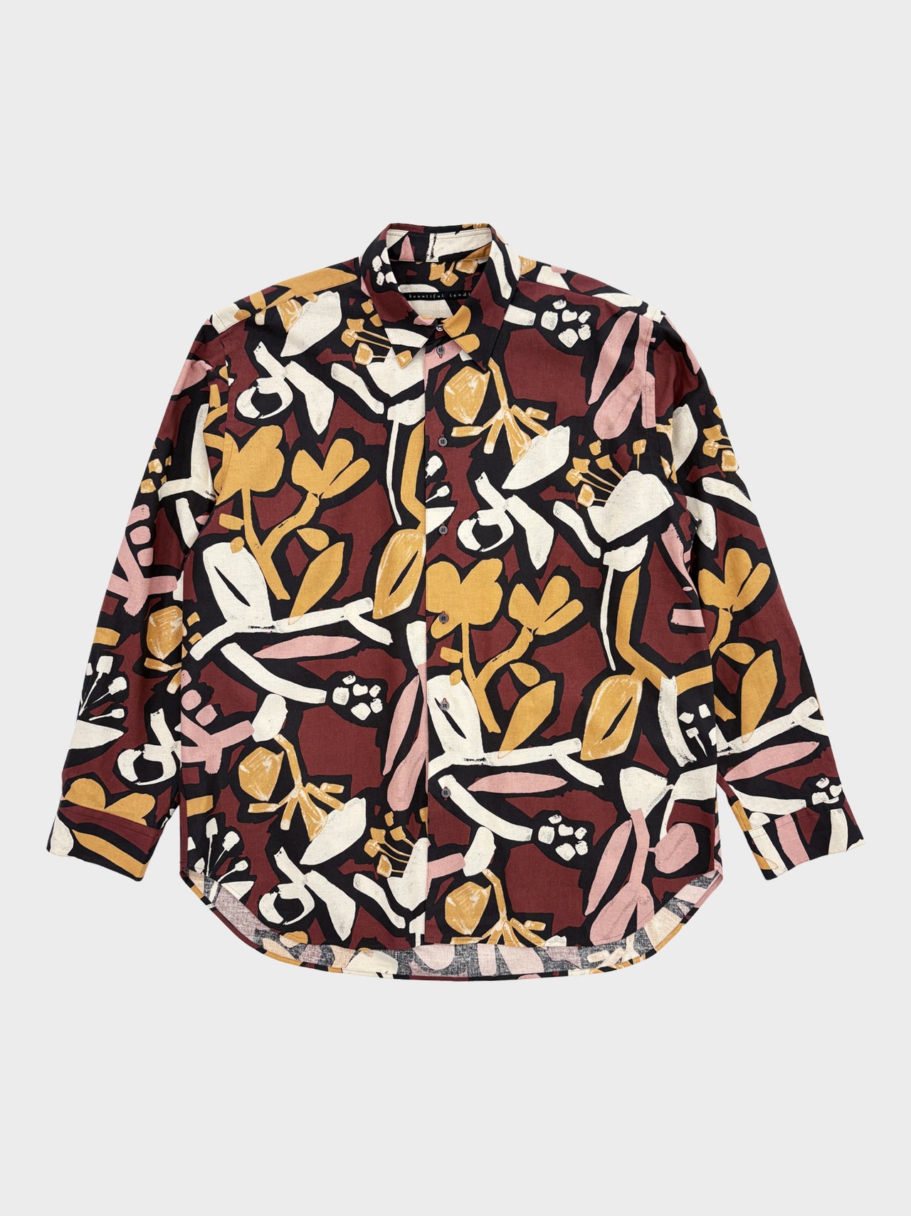 my beautiful landlet / FLORAL PIGMENT PRINT OVERSIZE SHIRT (PINK)