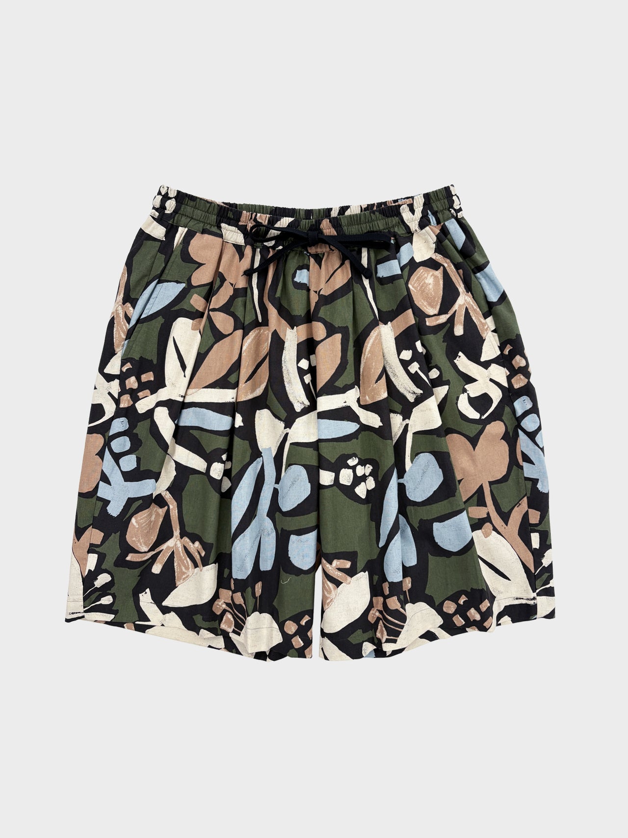 my beautiful landlet / FLORAL PIGMENT PRINT WIDE SHORT PANTS (GREEN)