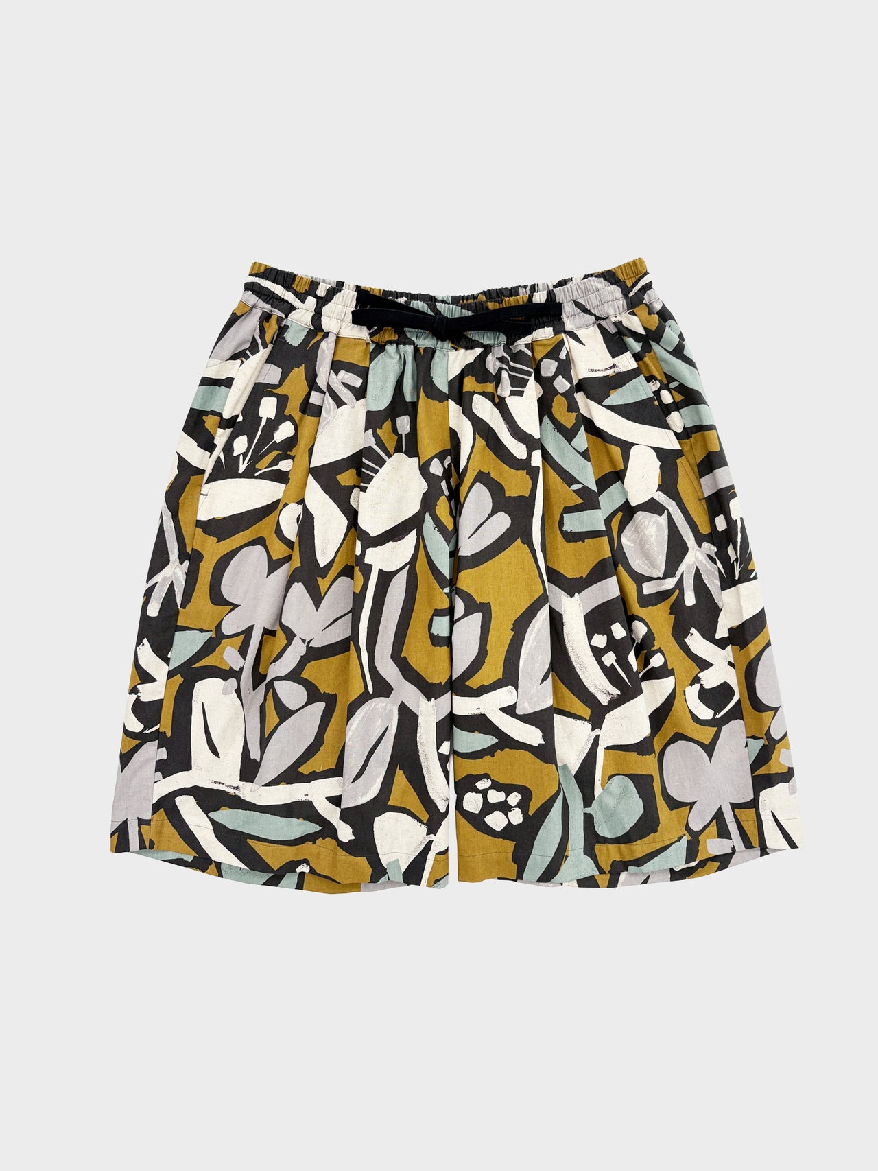 my beautiful landlet / FLORAL PIGMENT PRINT WIDE SHORT PANTS (MUSTARD)