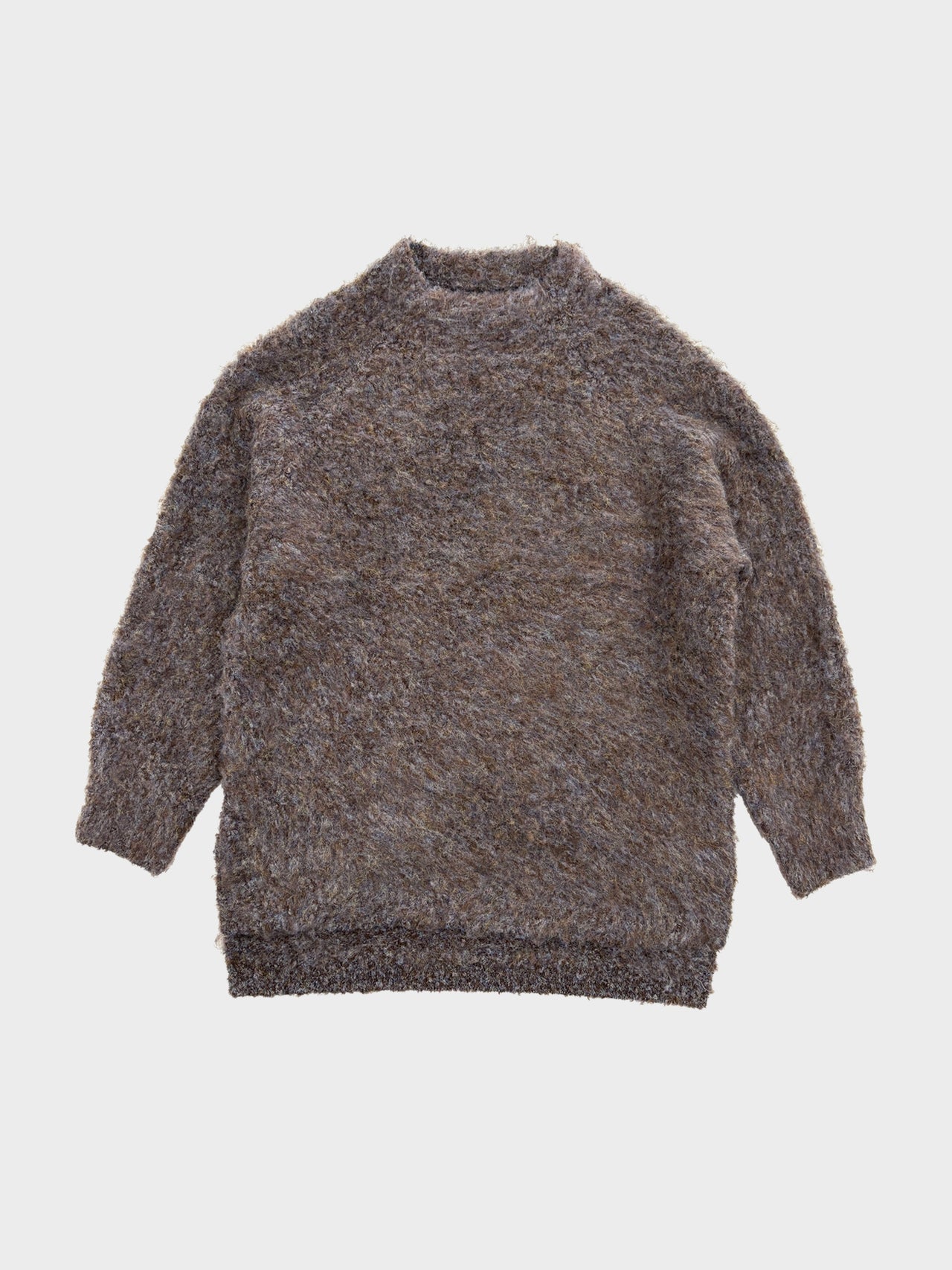 VOAAOV / FULLERS TEASEL BRUSHED KNIT CREW NECK (BROWN)