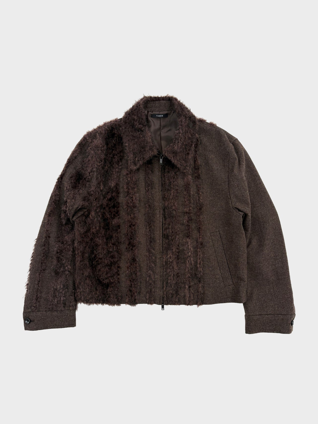 TAAKK / FUR TWEED ZIP BLOUSON (BROWN)