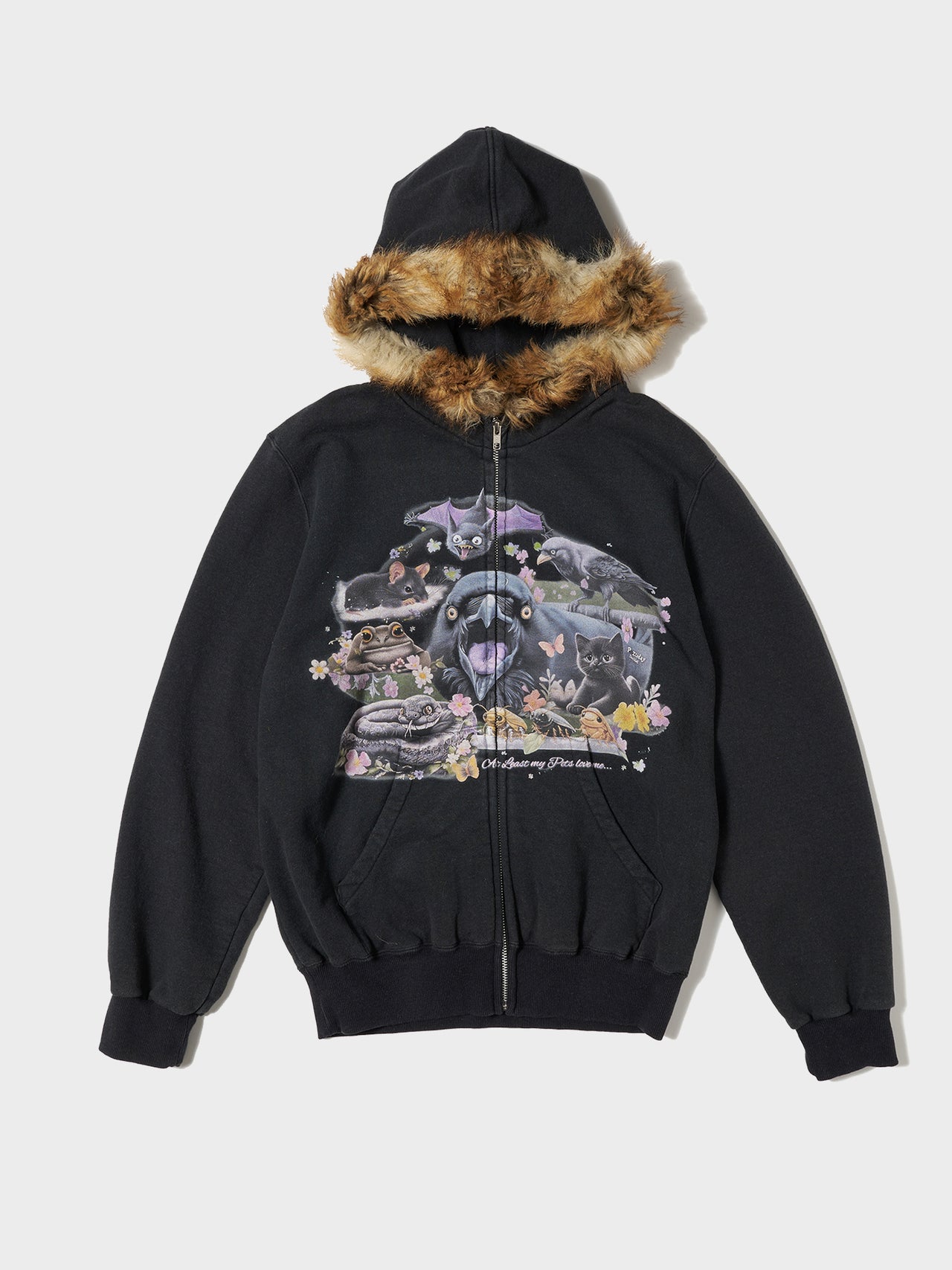 doublet / FURRY COLLAR ZIP-UP HOODIE (BLACK) #56
