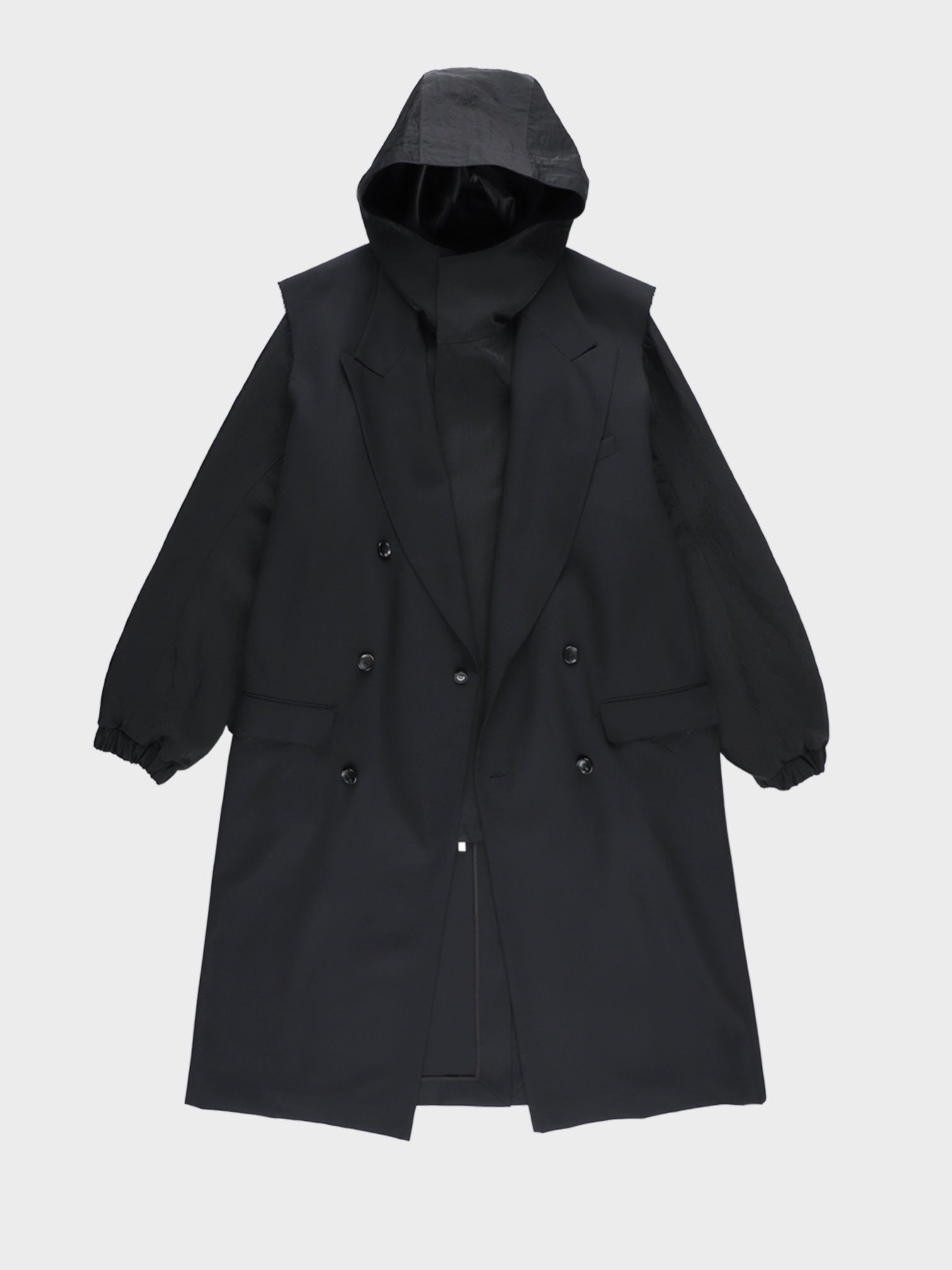 Sulvam / GABARDINE LAYERED COAT (BLACK)