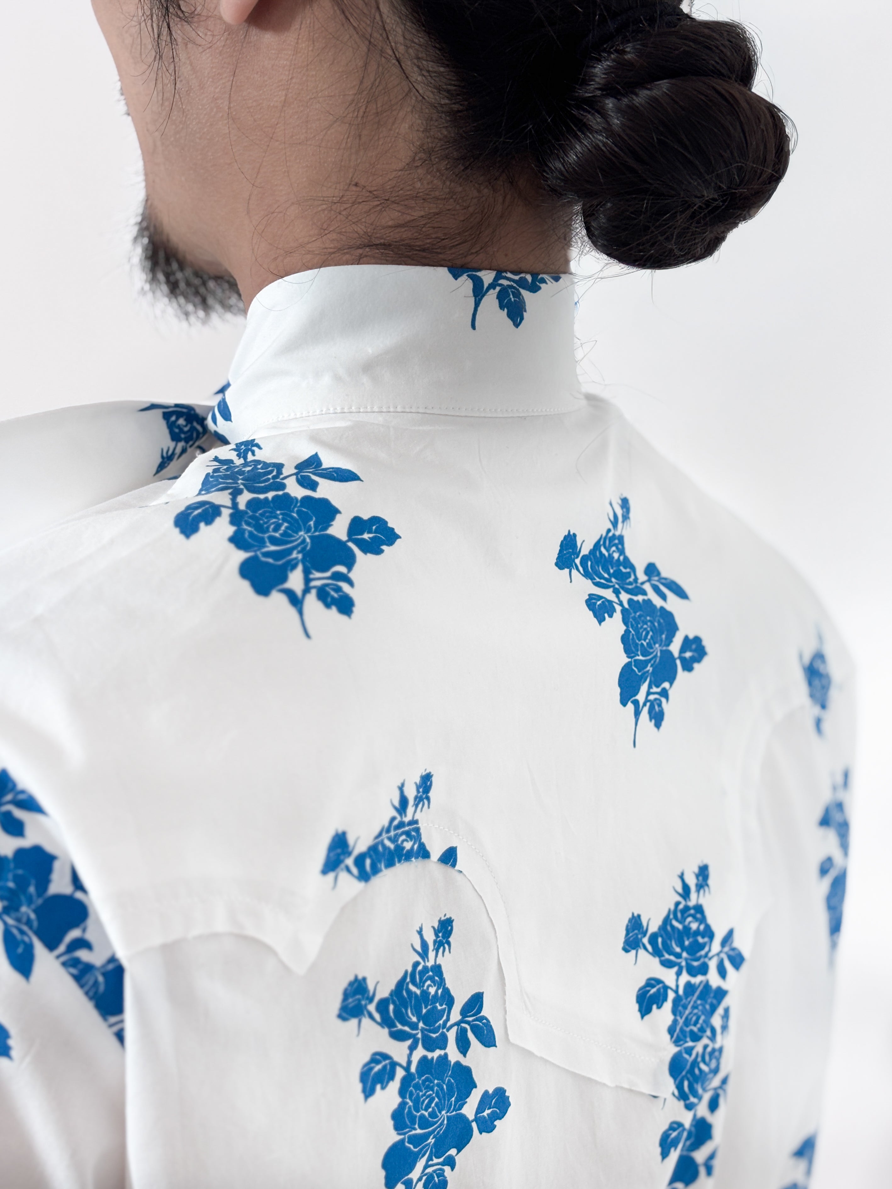 VIVIANO / RIBBON COLLAR S/S SHIRT (PRINT)