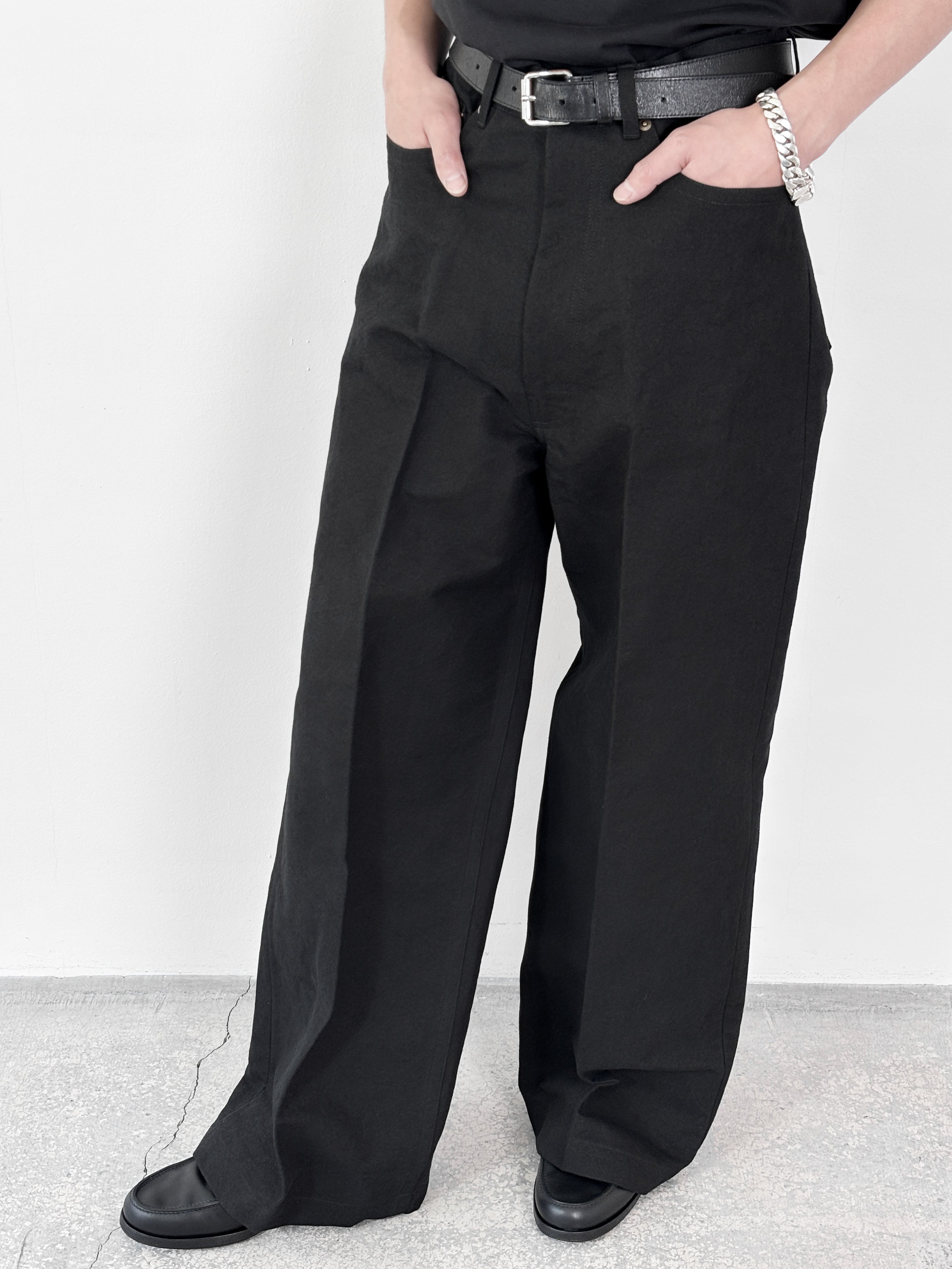 RAINMAKER / WIDE SEMI-FLARE 5-POCKET PANTS (BLACK)