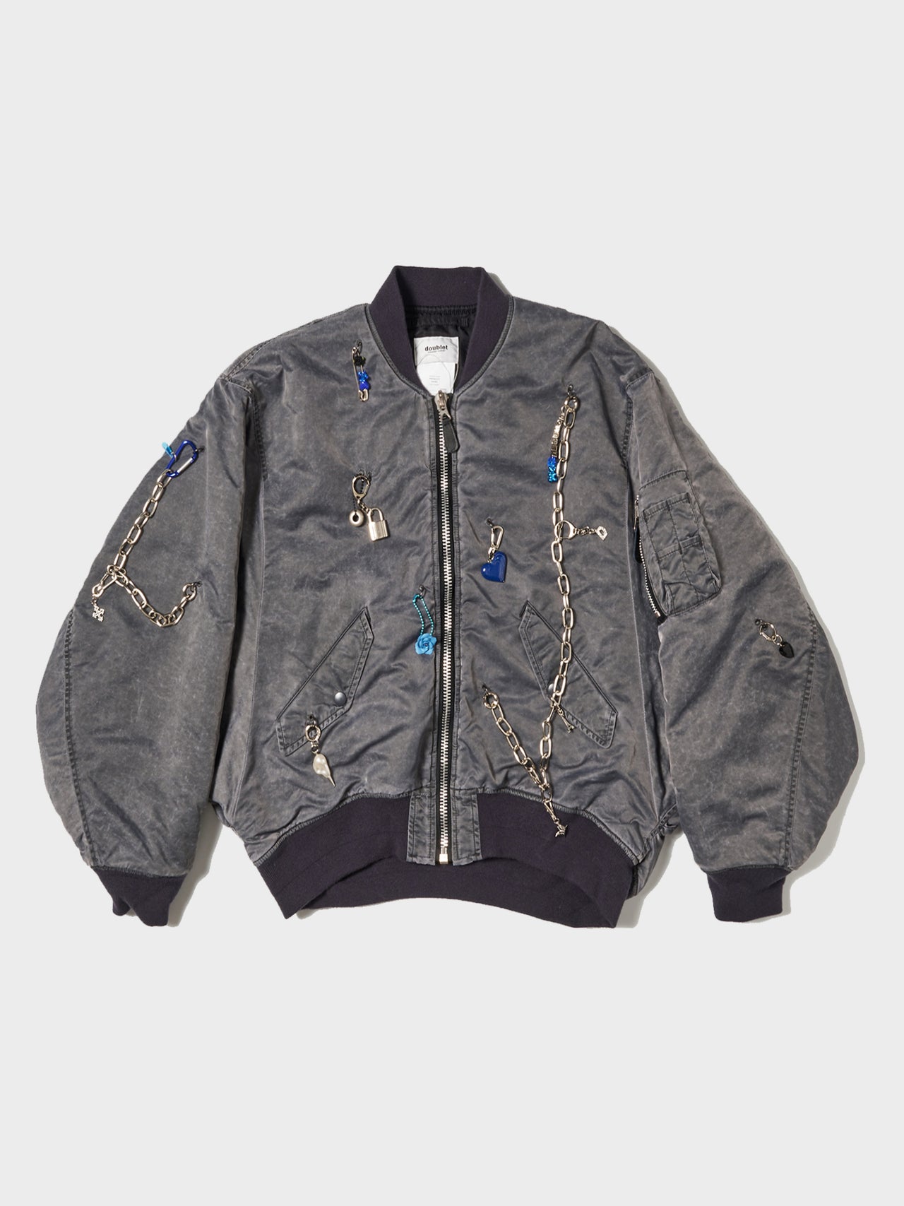 doublet / KEY CHAIN DECORATED BOMBER JACKET (GRAY)
