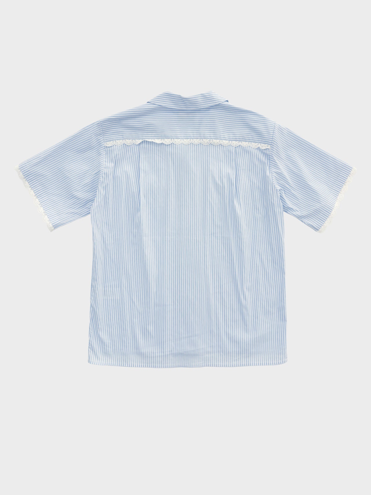 【3月20日(金)12:00販売開始】VIVIANO / LACE TRIMMED OPEN COLLAR S/S SHIRT  (BLUEST)