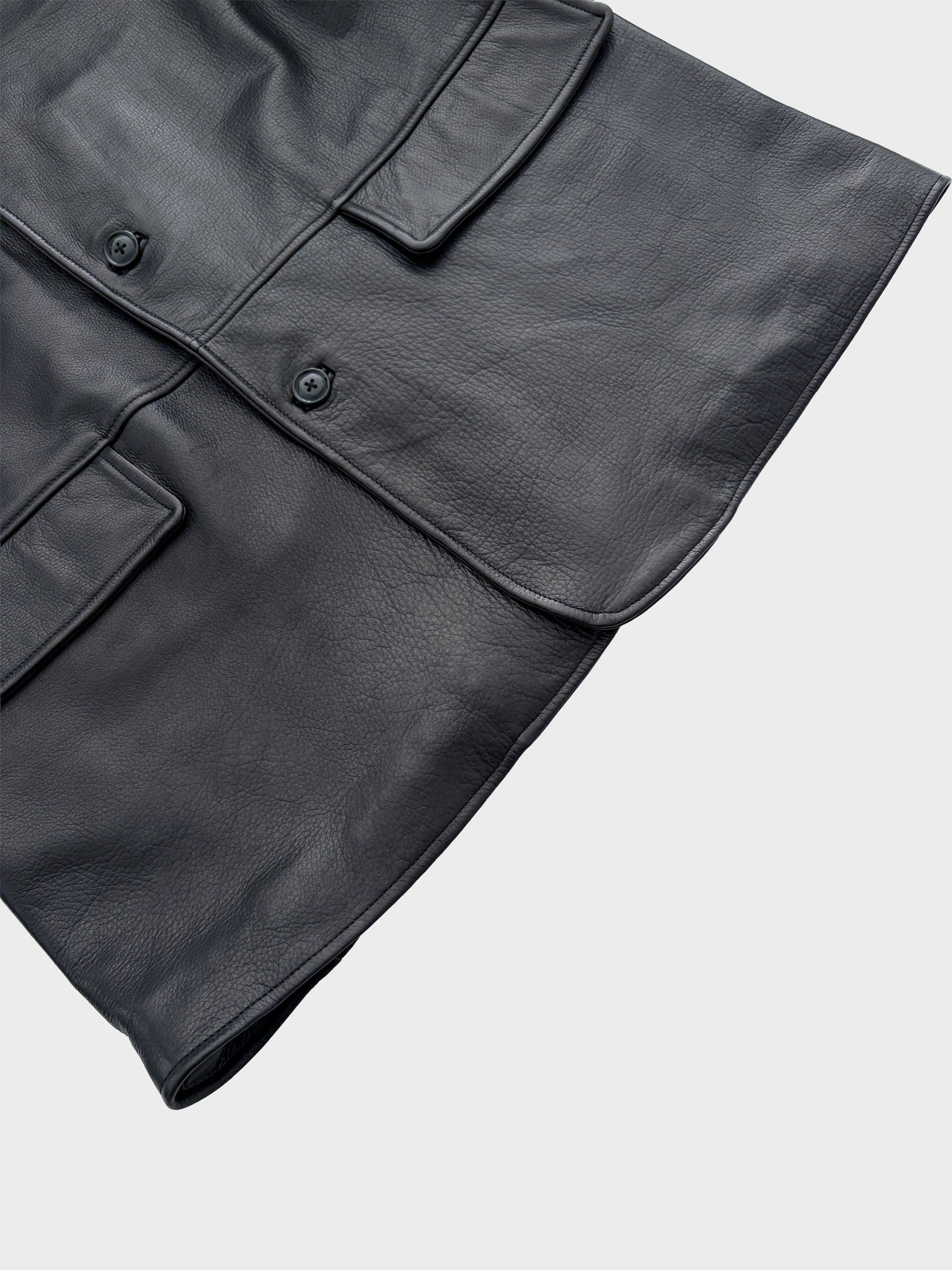URU ブレザー URU / LEATHER COVERALL JACKET (BLACK)