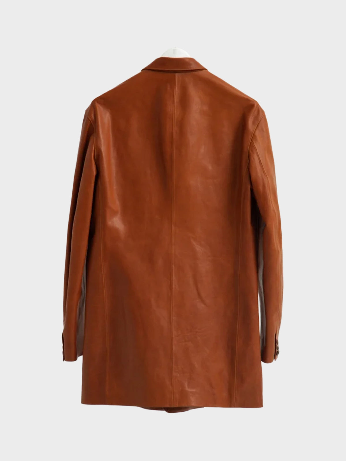 【10月24日(土)発売)】SOSHIOTSUKI / OILED LEATHER BOWED LAPEL JACKET (CAMEL)