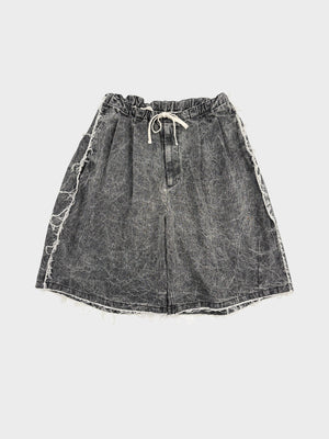 my beautiful landlet / PIGMENT PRINT WASHED DENIM SHORTS (BLACK)