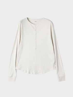 JIEDA / VINTAGE LIGHT RIB HENRY NECK L/S (OFF WHITE)
