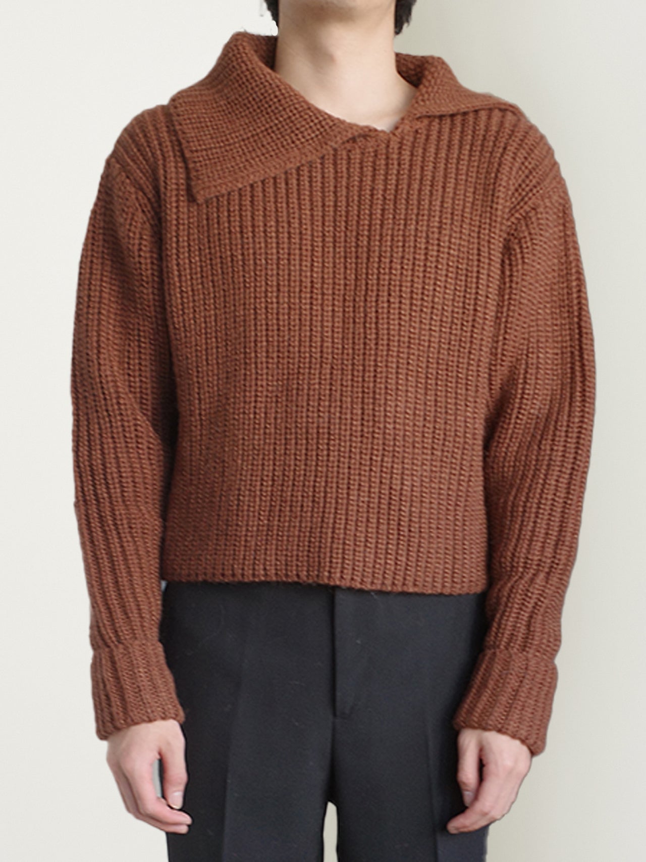 TAAKK / RIB KNIT PULLOVER (BROWN)