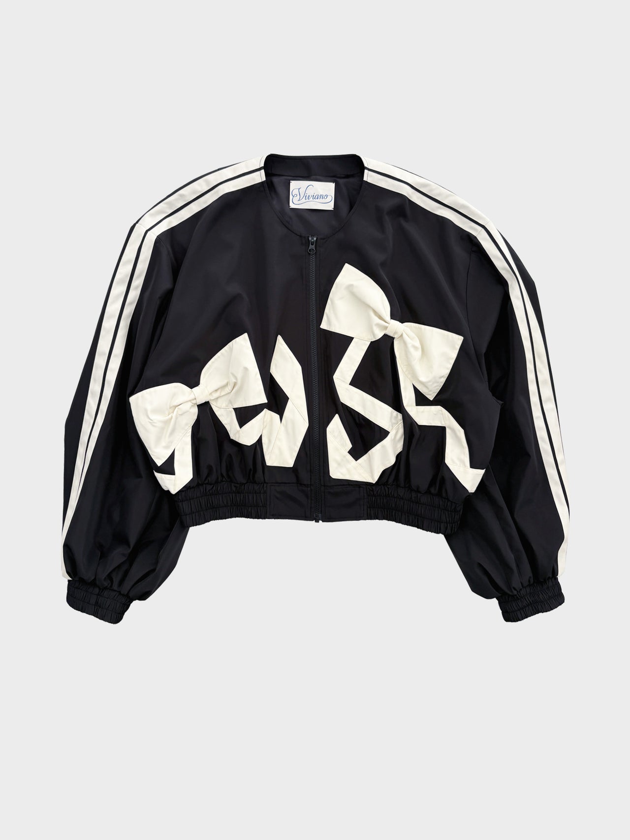VIVIANO / RIBBON DETAIL BOMBER JACKET (BLACK)