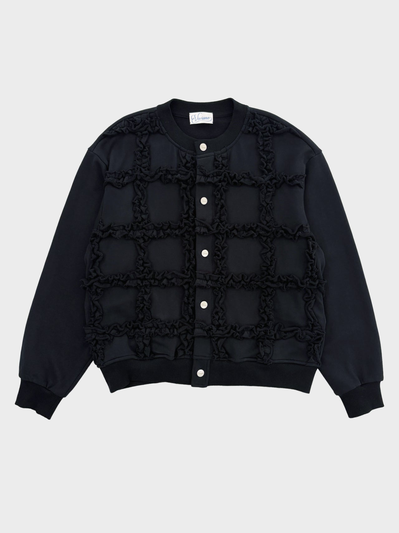 【3月20日(金)12:00販売開始】VIVIANO / RUFFLE JERSEY CARDIGAN (BLACK)
