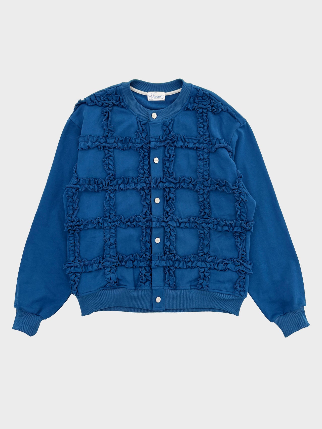 【3月20日(金)12:00販売開始】VIVIANO / RUFFLE JERSEY CARDIGAN (BLUE)