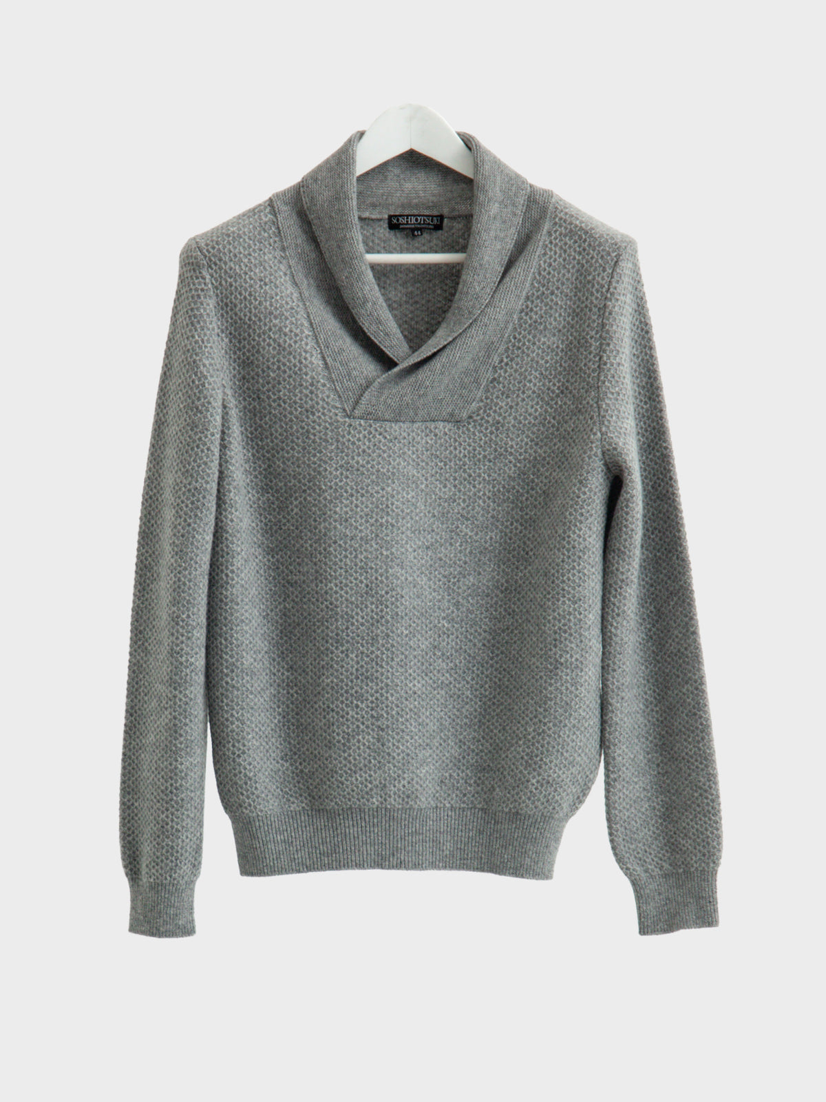 【10月24日(土)発売)】SOSHIOTSUKI / SHAWL COLLAR KNIT SWEATER (GREY)