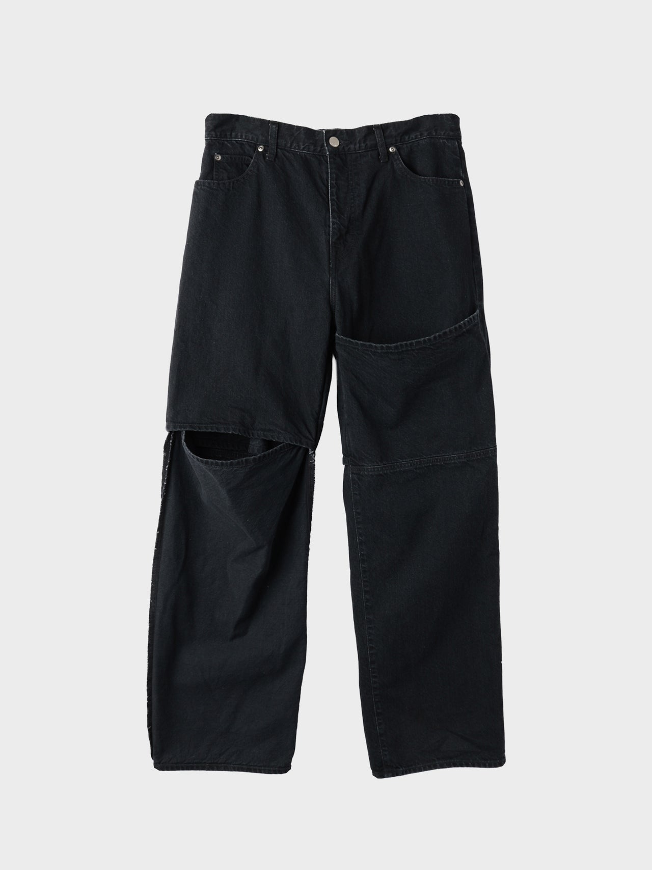 【1月下旬入荷予定】JIEDA / USED KNEE HIGHT LAYERED DENIM (BLACK)