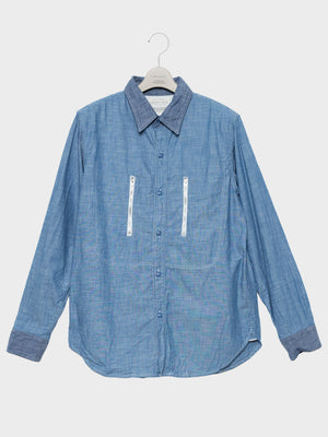 【4月25日(土)12:00販売開始】FUMITO GANRYU / WATTEAU GATHERED VENTILATED POCKET SHIRT (L.INDIGO×IG)