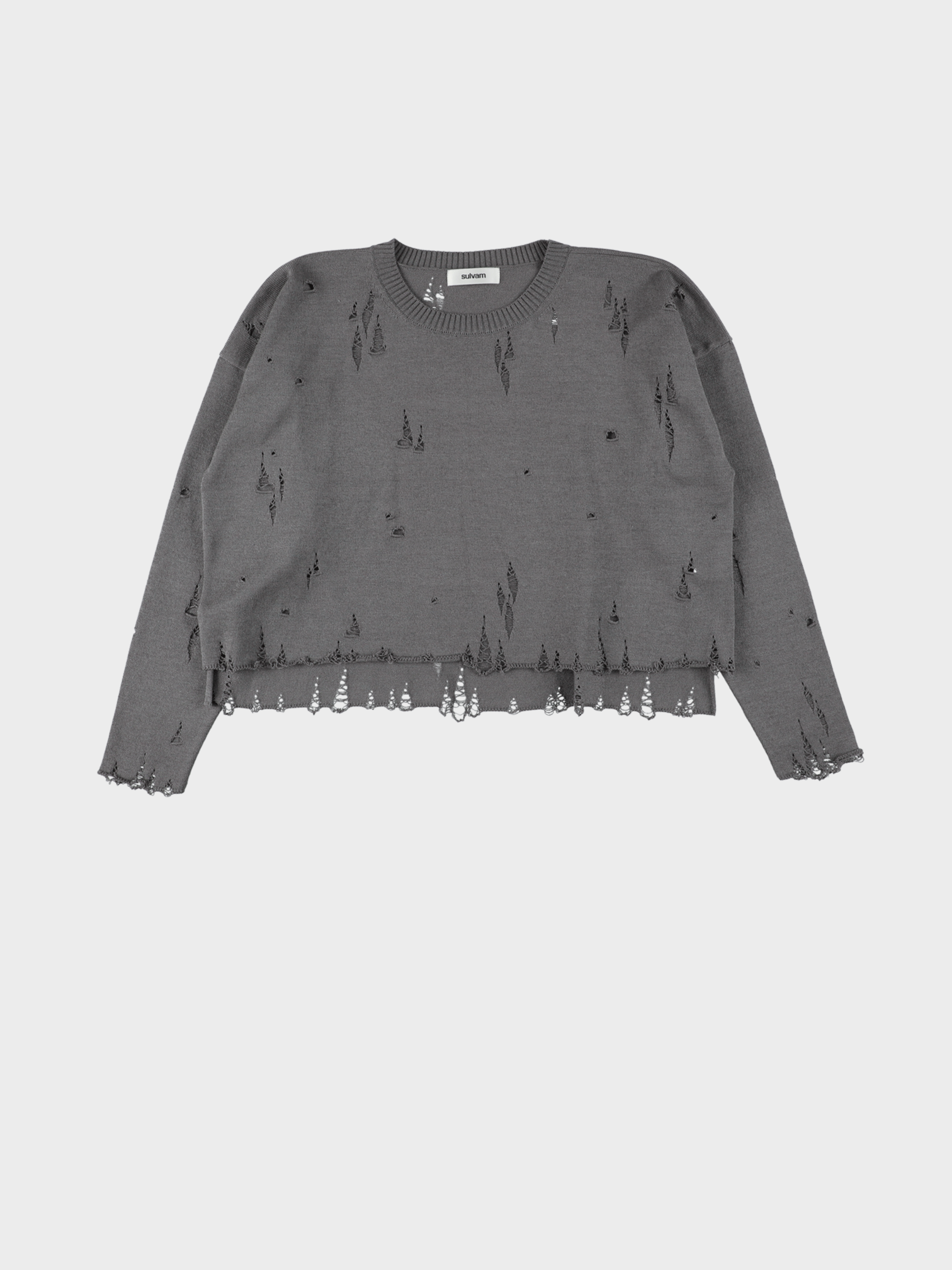 Sulvam / DAMAGE SHORT KNIT (GRAY)