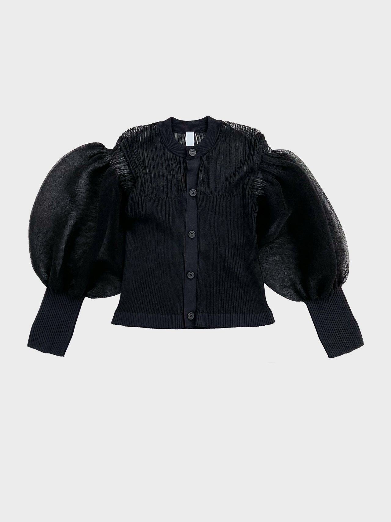 【20%OFF】CFCL / FLUTED LUCENT GLITTER PUFF SLEEVE CROPPED CARDIGAN (BLACK)