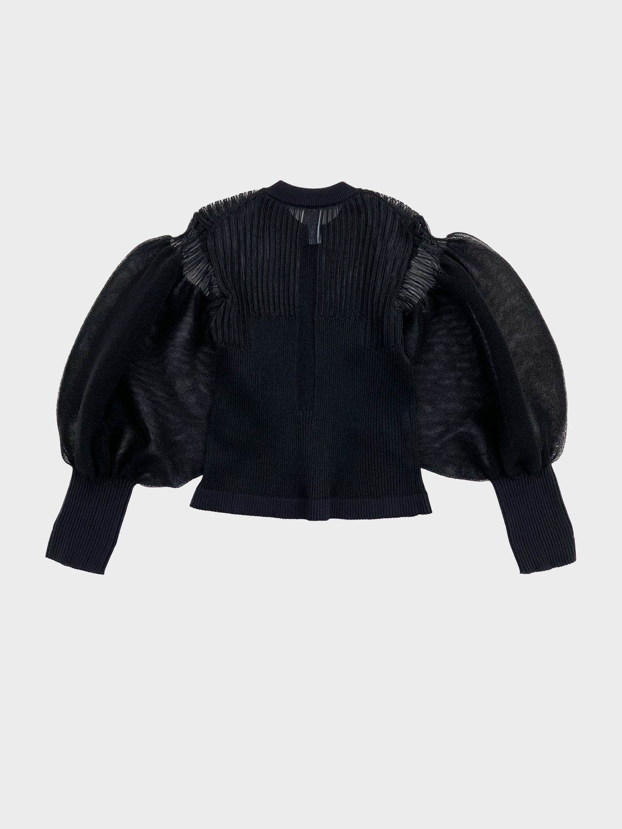 CFCL / FLUTED LUCENT GLITTER PUFF SLEEVE CROPPED CARDIGAN (BLACK)