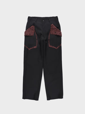 Sulvam / GABARDINE LACE STRAIGHT PANTS (BLACK)