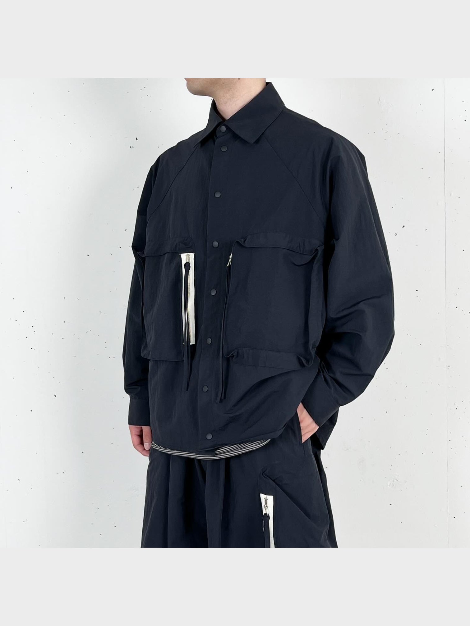 my beautiful landlet / NYLON TAFFETA SHIRT (BLACK)