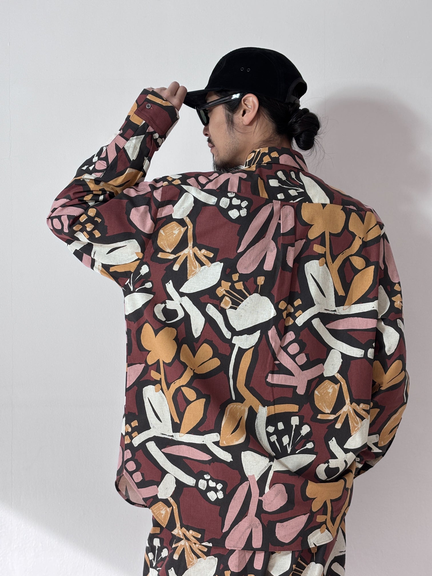 my beautiful landlet / FLORAL PIGMENT PRINT OVERSIZE SHIRT (PINK)