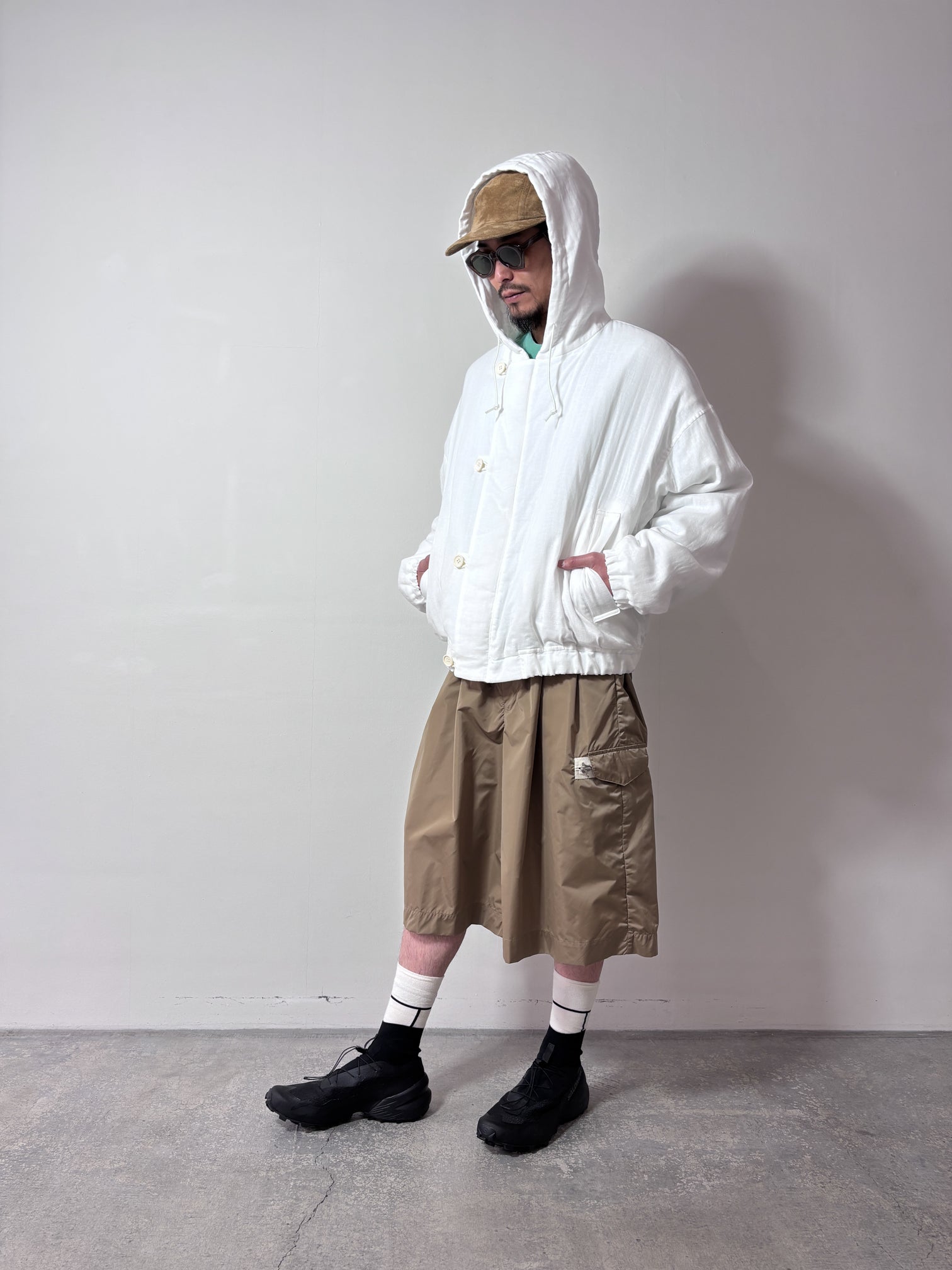 my beautiful landlet / NYLON TAFFETA WATER PROOF WIDE HALF PANTS (BEIG