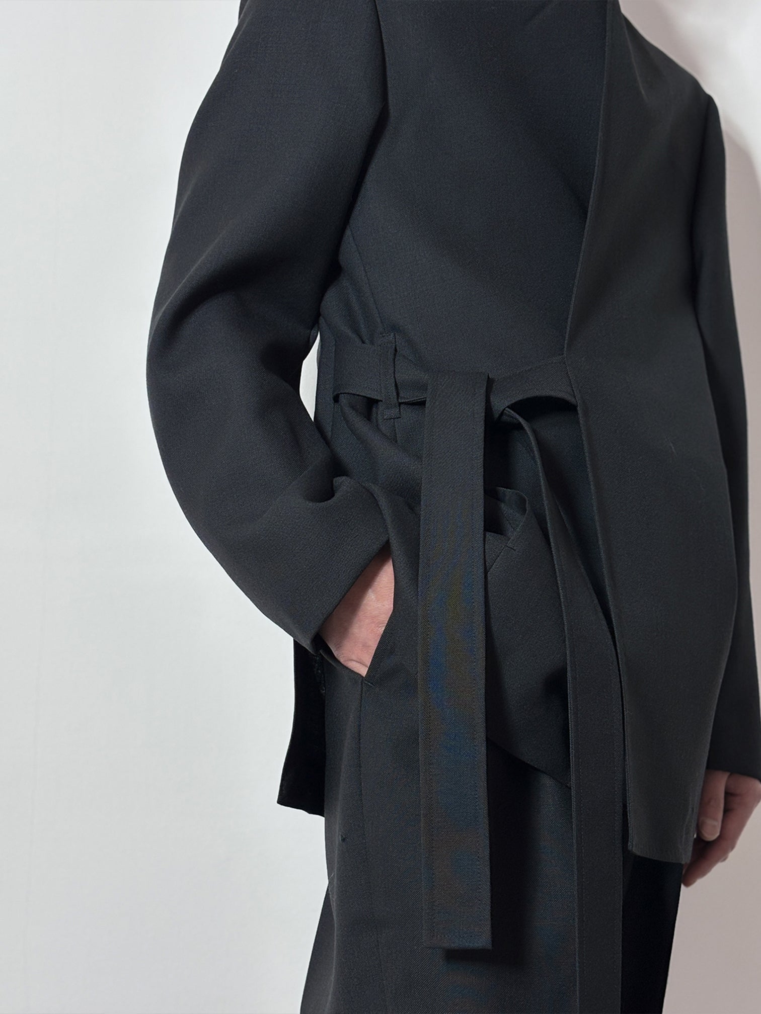 【美品】RAINMAKER STANDUP SHAWLCOLLARJACKET RAINMAKER / SHAWL COLLAR BELTED JACKET (BLACK)