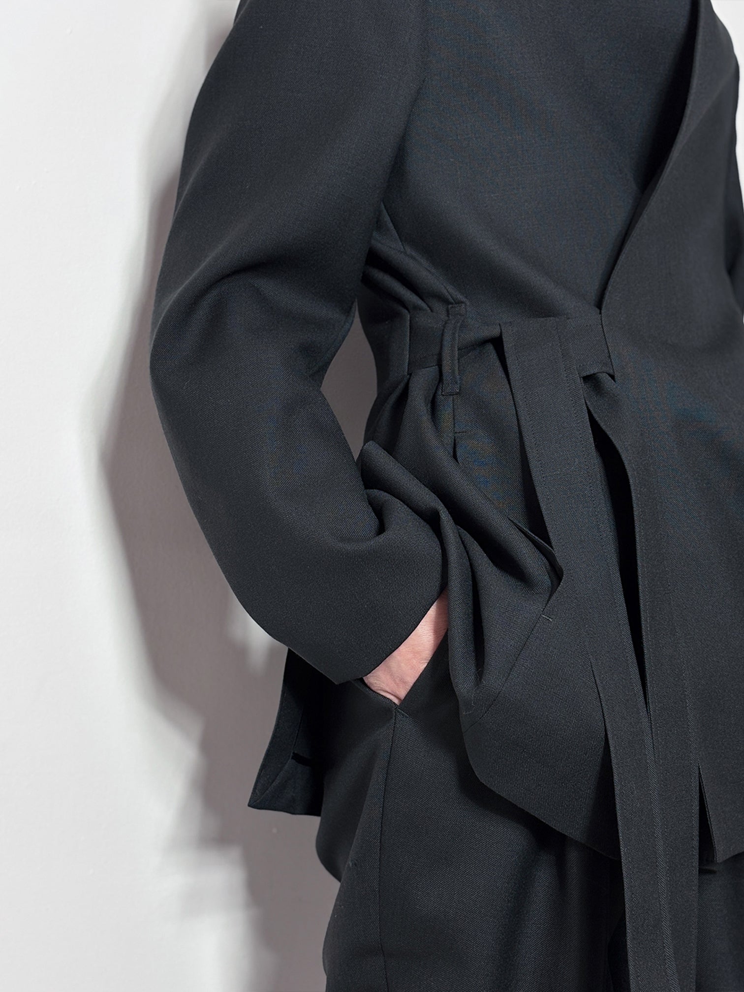 RAINMAKER / SHAWL COLLAR BELTED JACKET (BLACK)