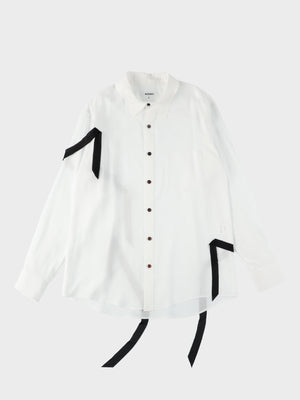 Sulvam / SLEEVE RIBBON SHIRT (WHITE)