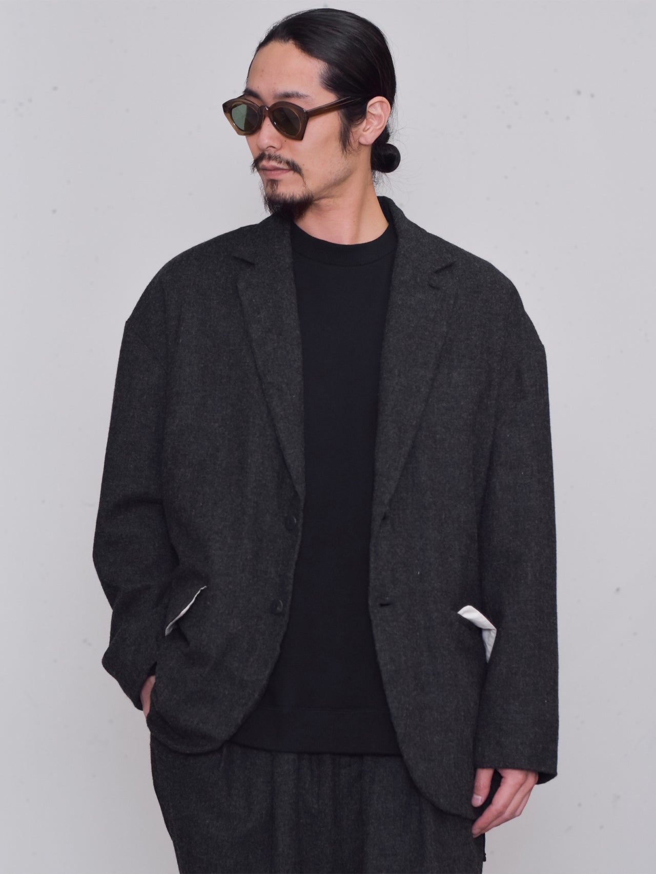 Dulcamara / 縮絨ウール2WAYカラーJK (CHARCOAL GRAY)