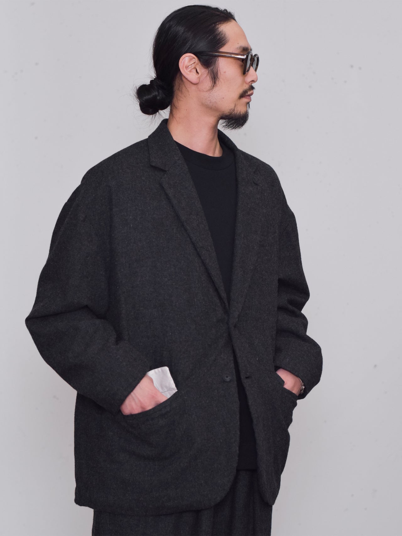 Dulcamara / 縮絨ウール2WAYカラーJK (CHARCOAL GRAY)